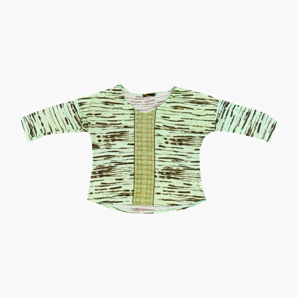 Women’s prAna Green/Gray Striped Scoop Neck 3/4 Sleeve Knit Top Size L